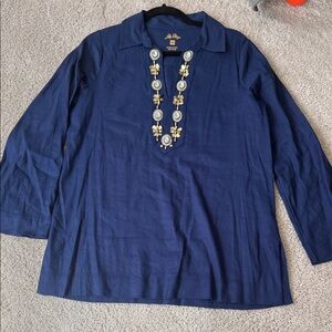 Lilly Pulitzer Simona beaded tunic in navy, size M.